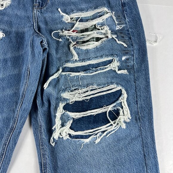 American Eagle Jeans Women's 16R Mom Straight Jean Blue Faded Distressed Denim - Picture 3 of 16